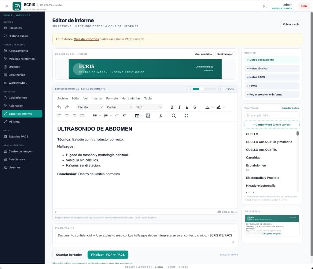 ECRIS — Editor de informe